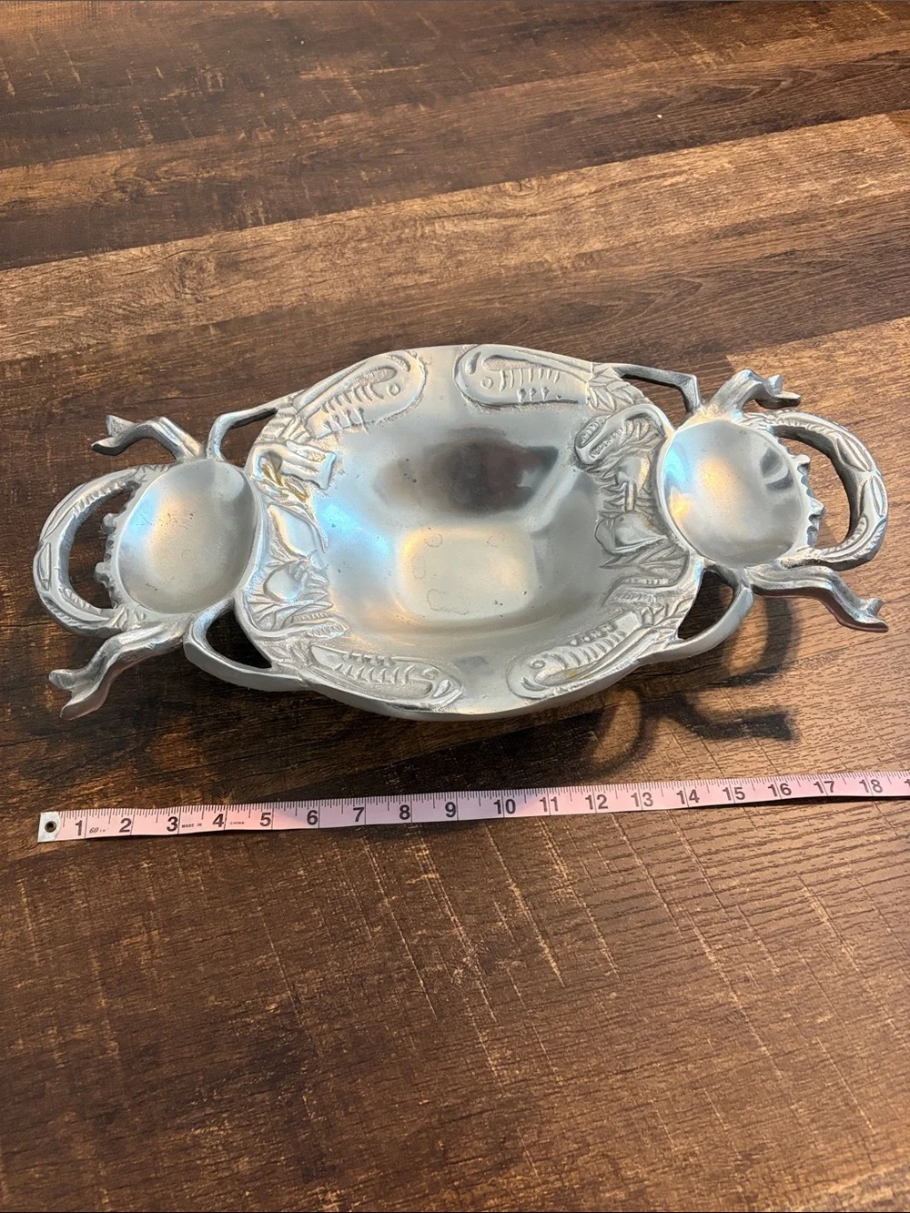 Solid Pewter Decorative Serving Dish with Crab Handles